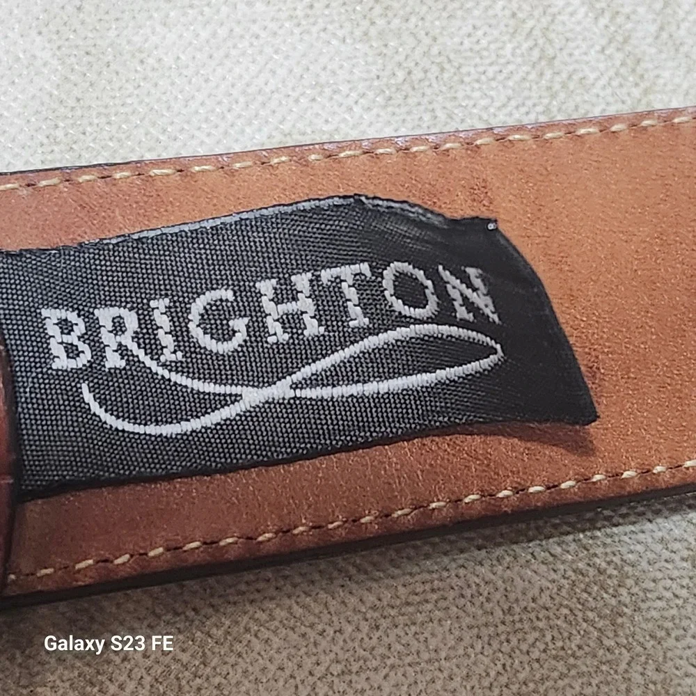 Brighton Leather Belt Men 34 Brown Croc Embossed Calfskin Solid Brass Buckle USA